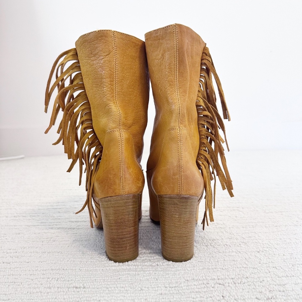FREE PEOPLE Wild Rose Women's 40 Mustard Leather Boots Fringe Slouch Cowgirl - Picture 3 of 9